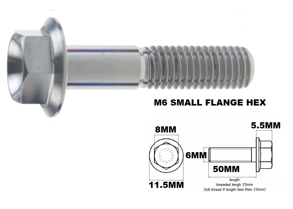 M6X50MM 1.00 THREAD PITCH TITANIUM FLANGE 8MM HEX BOLT GRADE 5